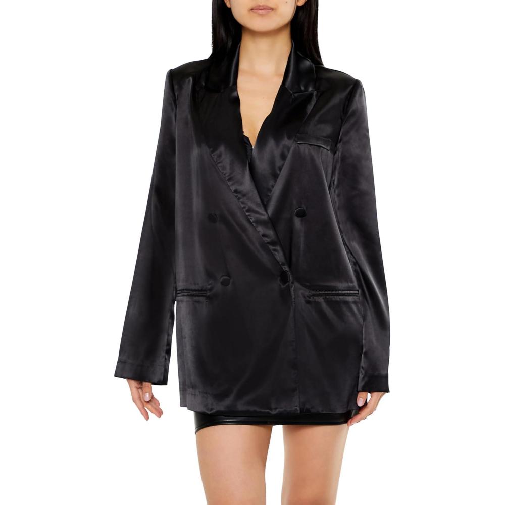 imageForever 21 Womens Satin DoubleBreasted BlazerBlack