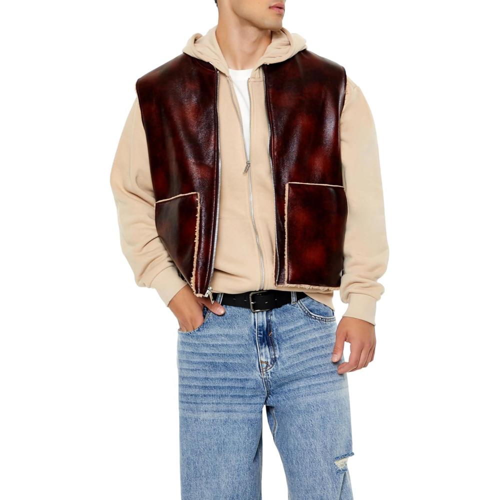 imageForever 21 mens Faux Leather ampamp Shearling VestCocoaTaupe