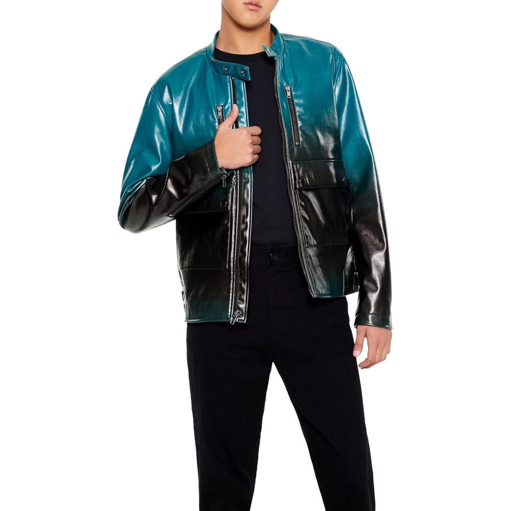 imageForever 21 mens Gradient Cargo Moto JacketBlackSea Green