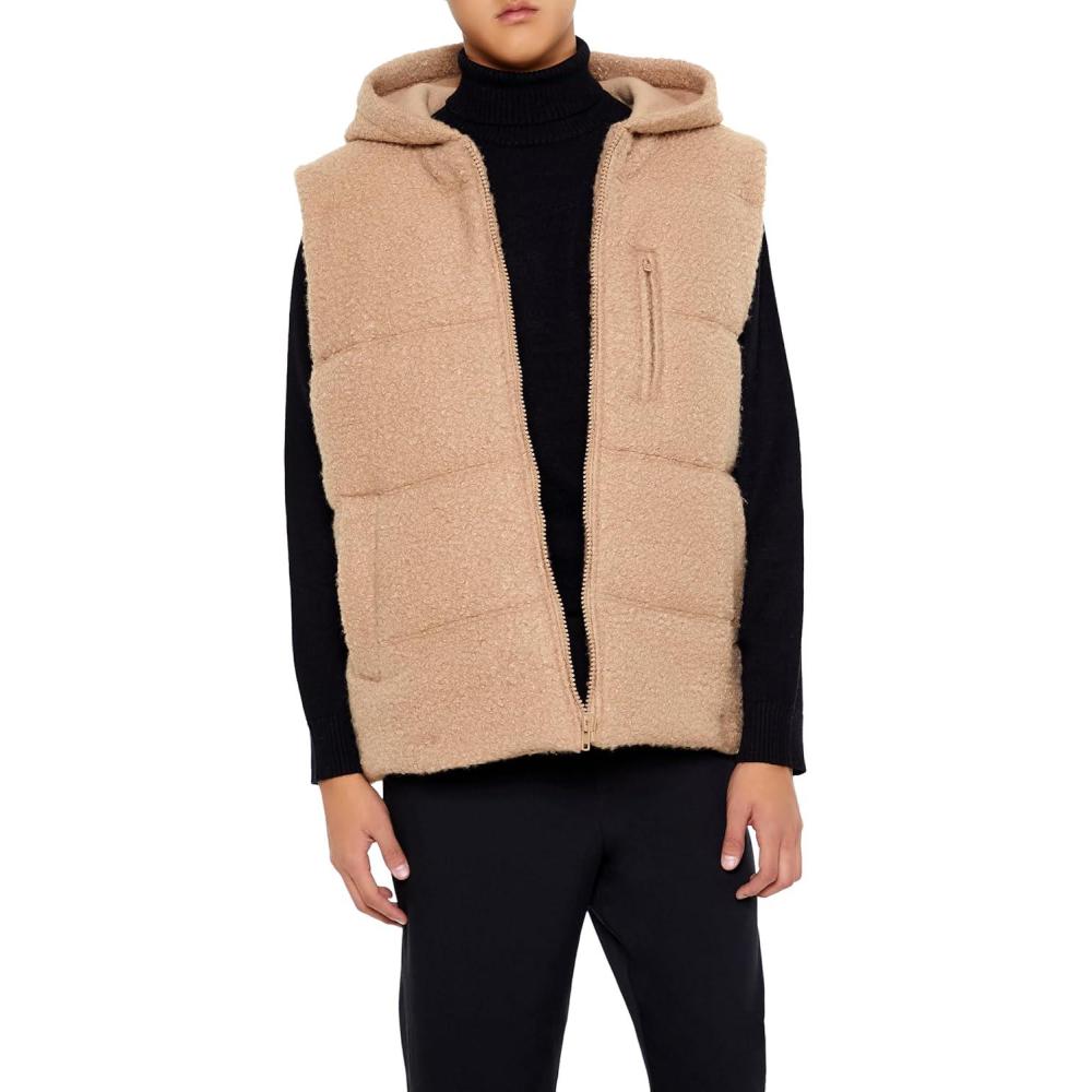 imageForever 21 mens Hooded Faux Shearling VestTaupe