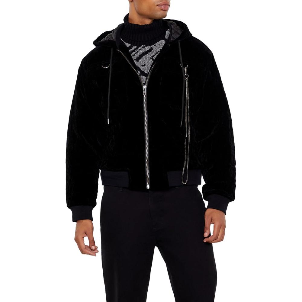 imageForever 21 mens Hooded Velvet Wallet Chain JacketBlack