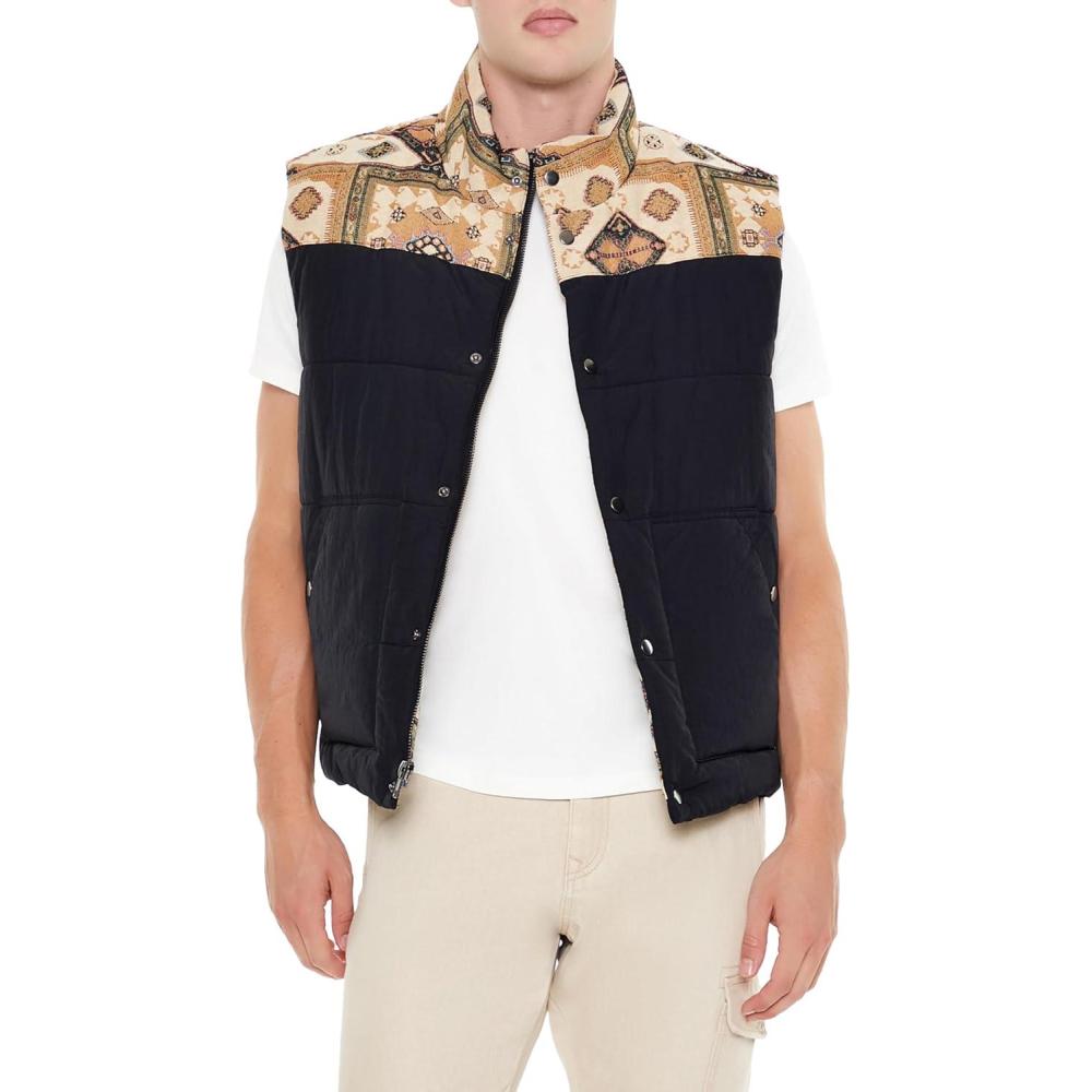 imageForever 21 mens Paisley Colorblock Zipup VestBlackMulti
