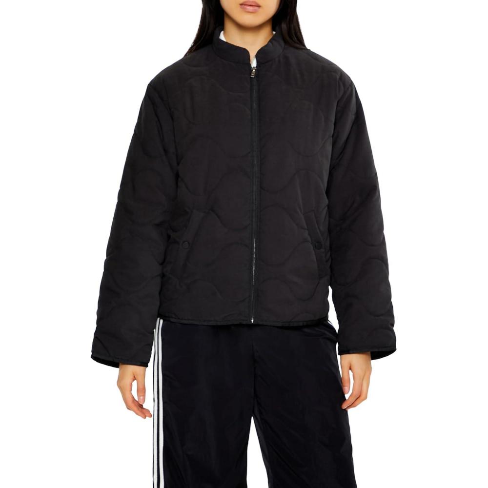 imageForever 21 womens Abstract Quilted Zipup JacketBlack