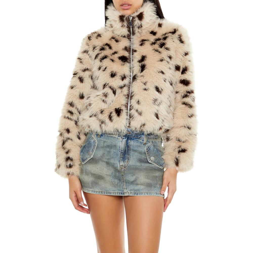 imageForever 21 womens Cheetah Faux Fur Zipup CoatBrownMulti