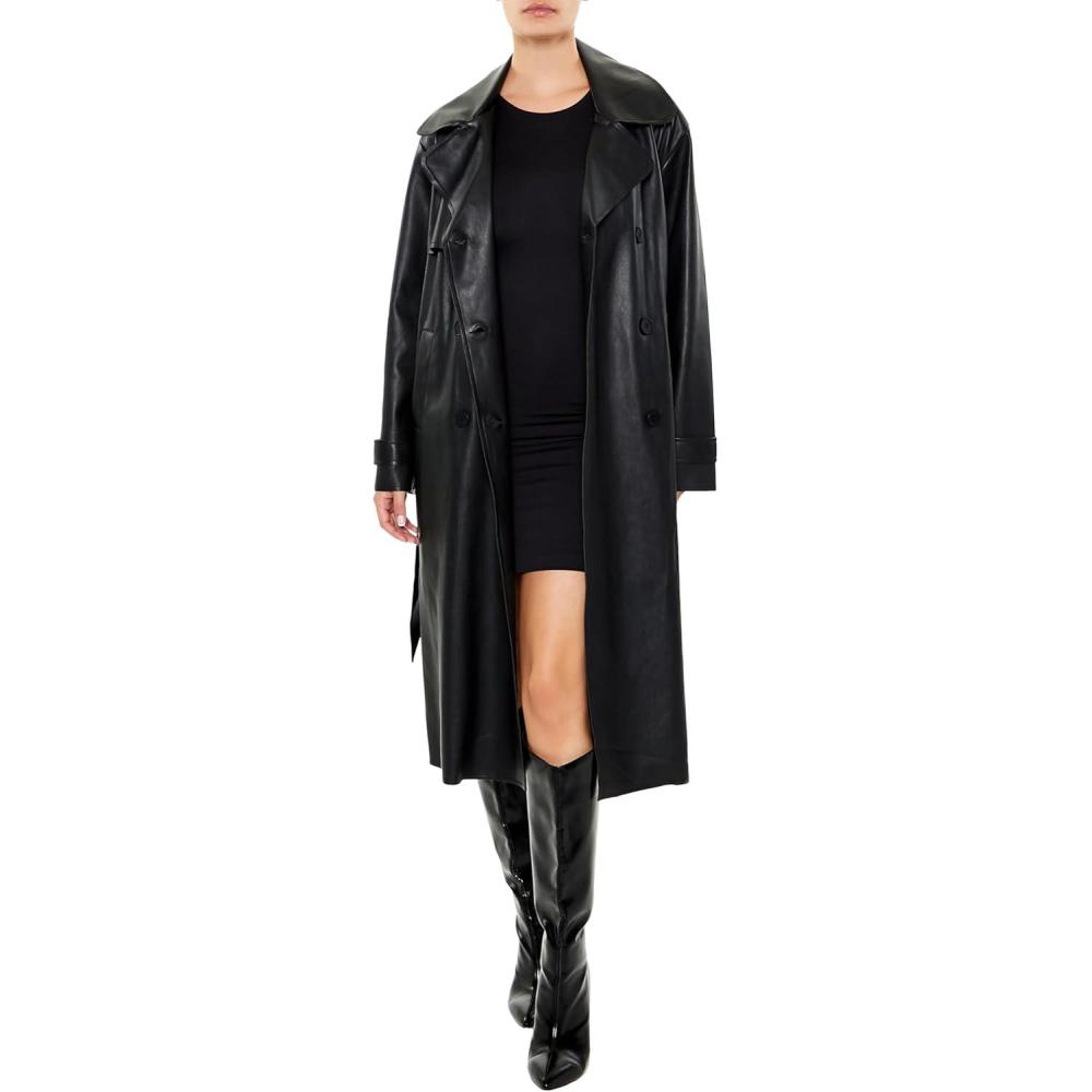 imageForever 21 womens Faux Leather Notched Trench CoatBlack