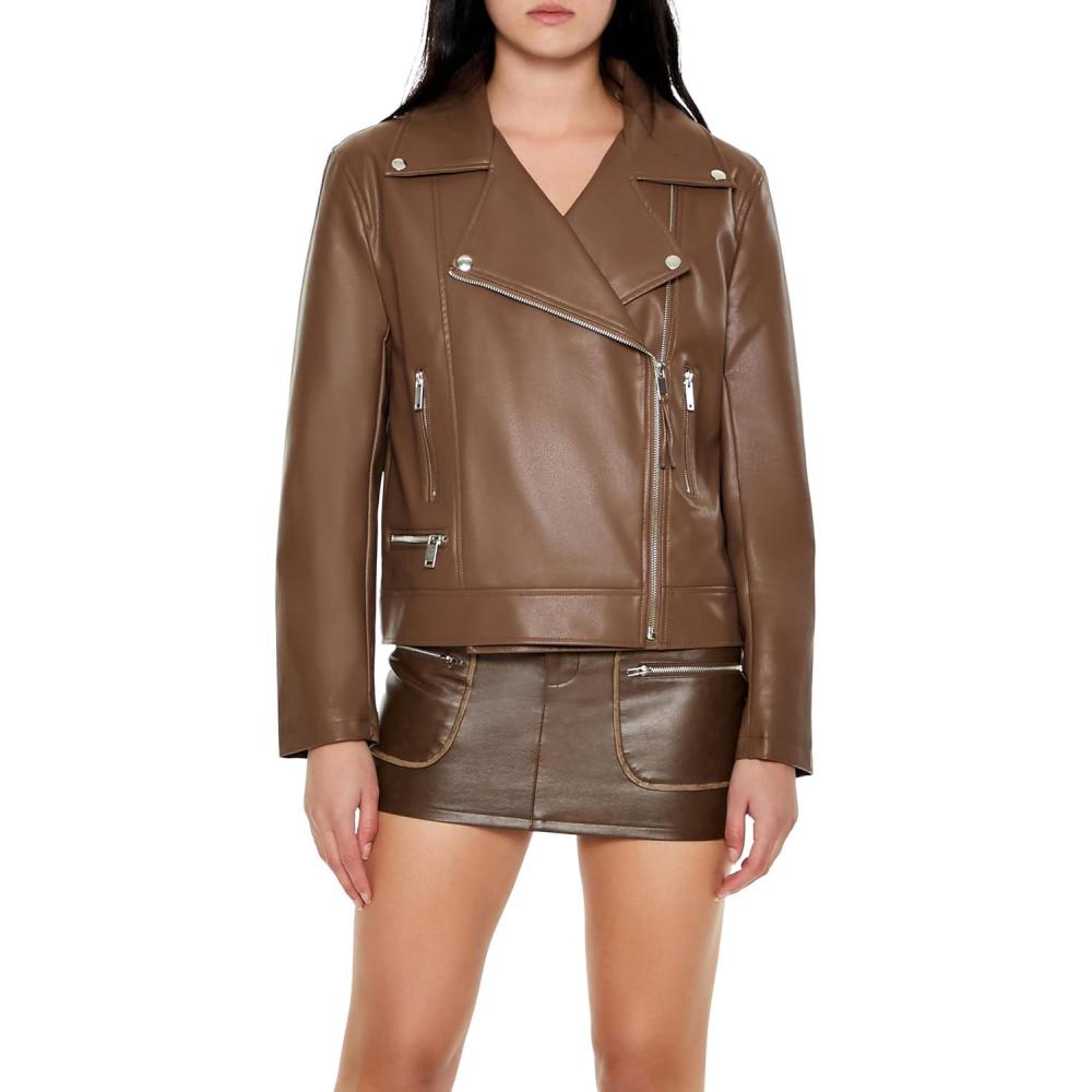 imageForever 21 womens Faux Leather Zipup Moto JacketEspresso