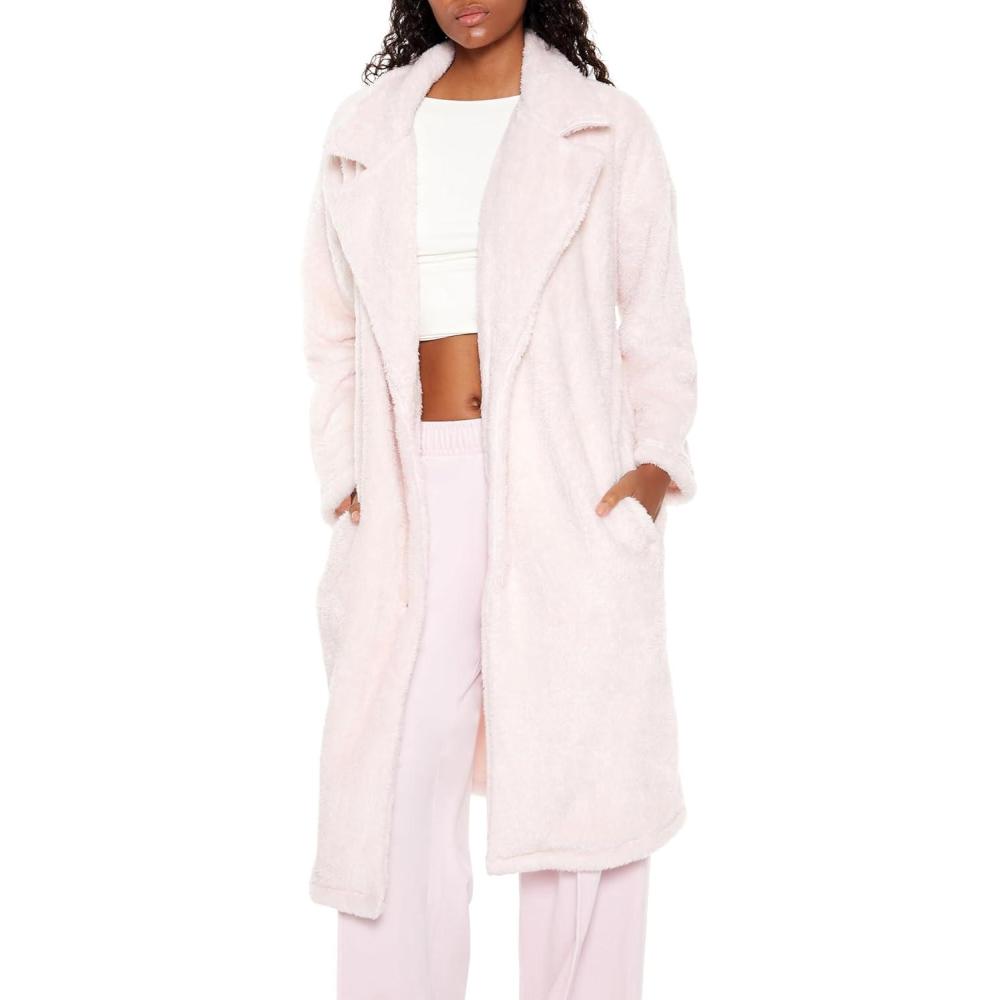 imageForever 21 womens Faux Shearling Teddy Duster CoatBlossom