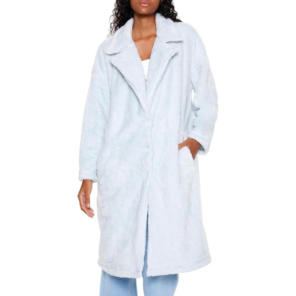 imageForever 21 womens Faux Shearling Teddy Duster CoatLight Blue