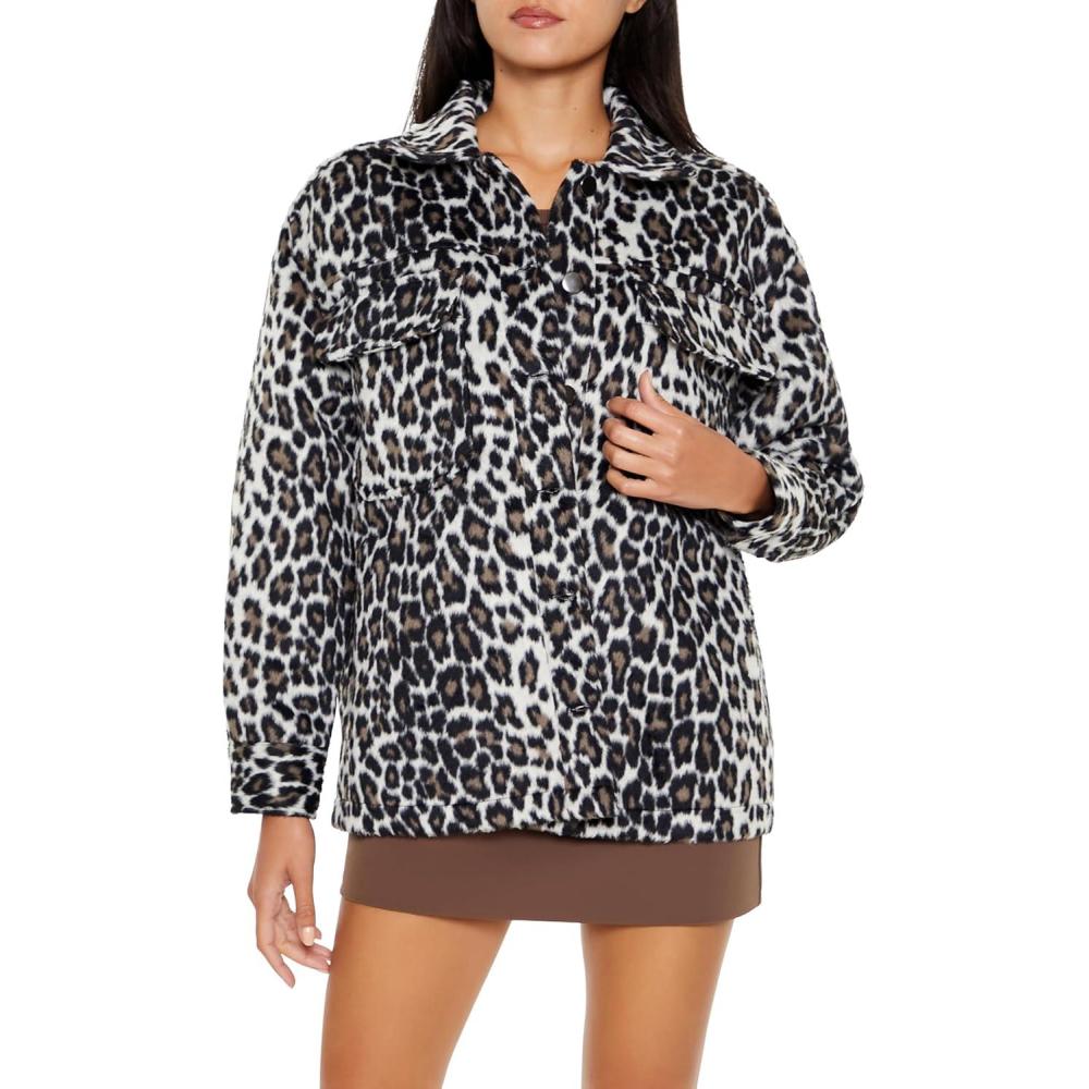 imageForever 21 womens Faux Suede Leopard Print ShacketBrownMulti