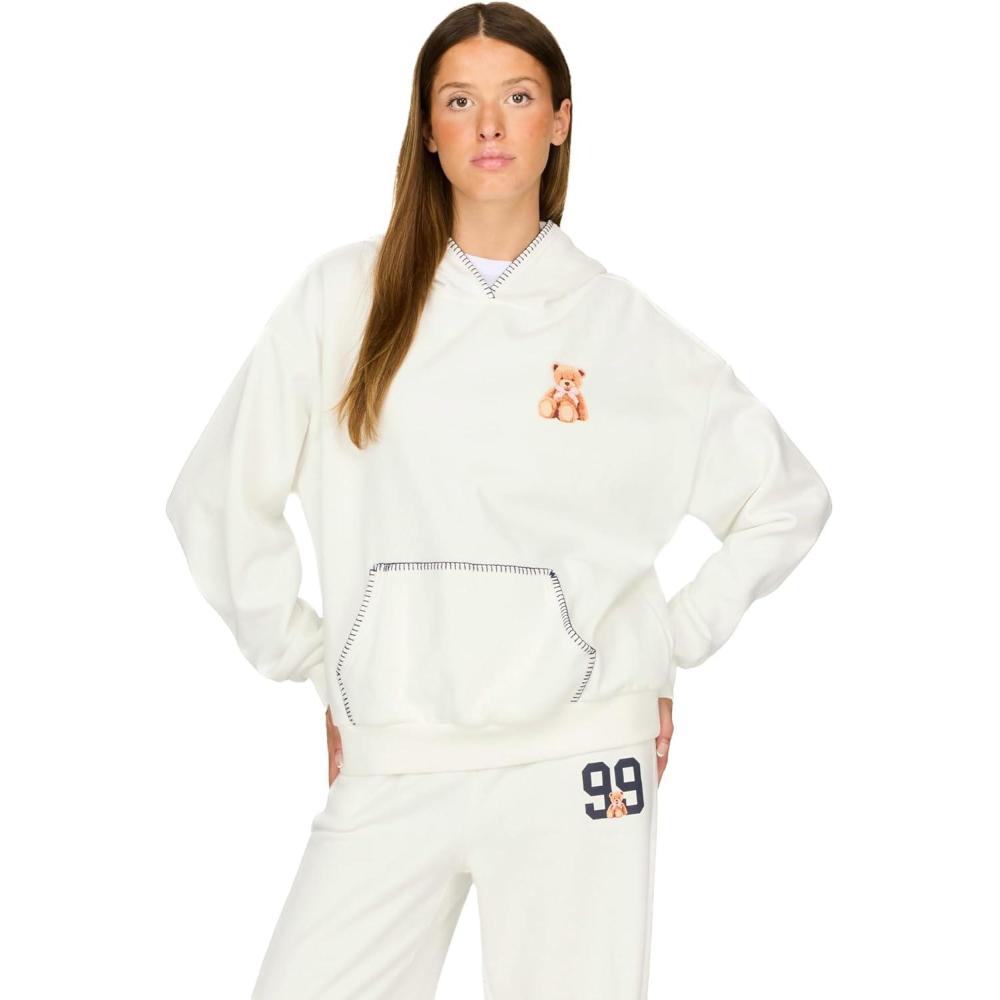 imageForever 21 womens Oversized Hoodie With Graphic ScreensGardenia