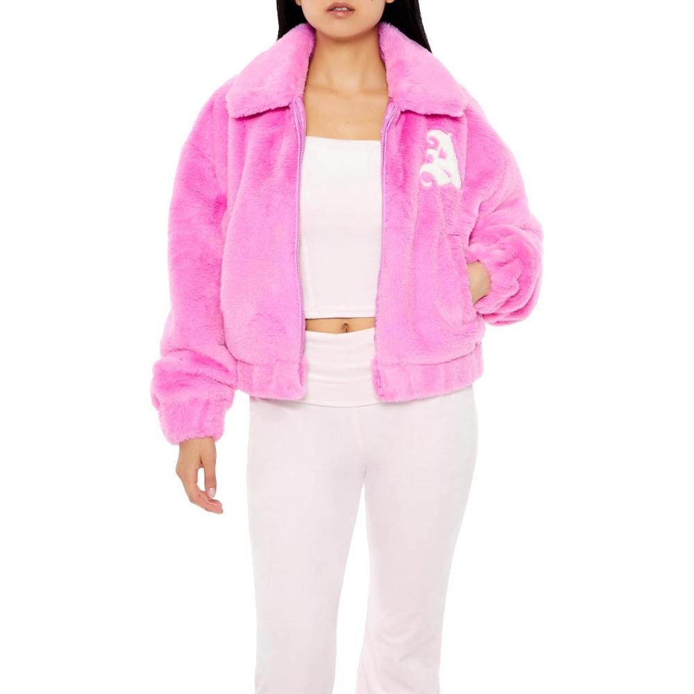 imageForever 21 womens Plush Angel Baby Bomber JacketPeony