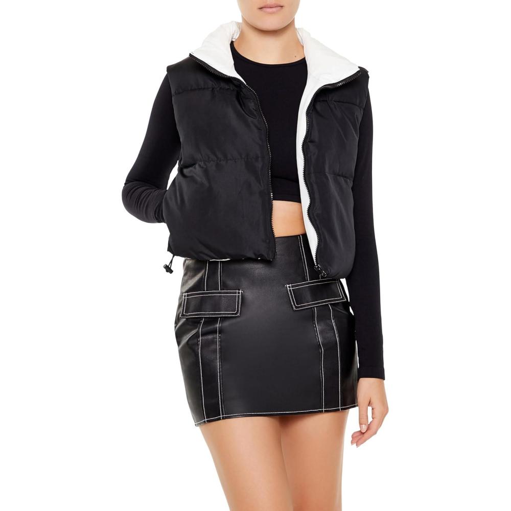 imageForever 21 womens Quilted Cropped Zipup VestBlack