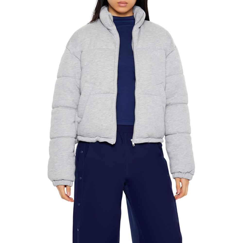 imageForever 21 womens Quilted Heathered Puffer JacketHeather Grey