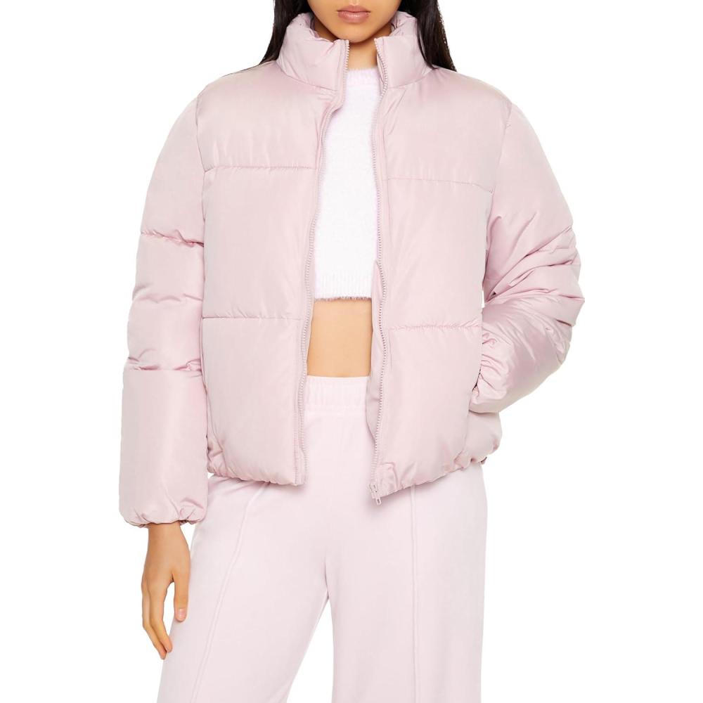 imageForever 21 womens Quilted Zipup Puffer JacketLilac Sheen