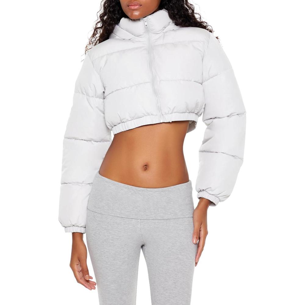 imageForever 21 womens Super Cropped Puffer JacketSilver