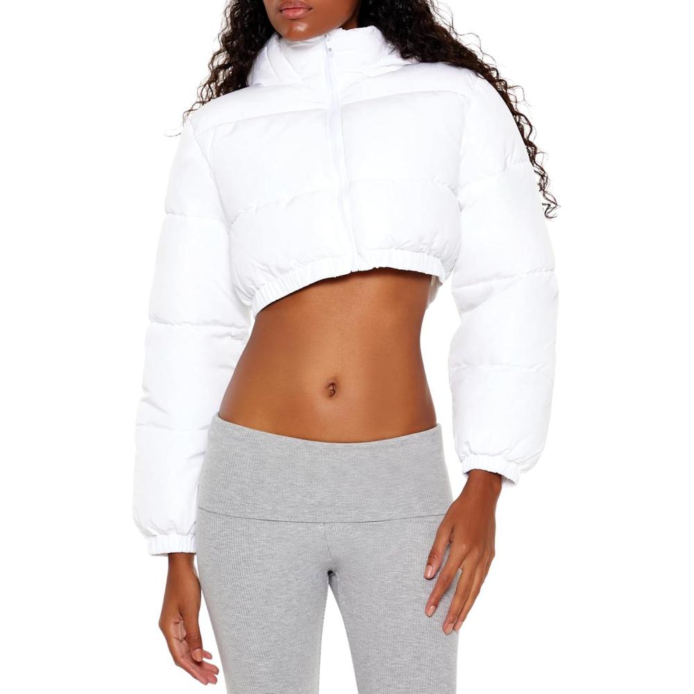 imageForever 21 womens Super Cropped Puffer JacketWhite