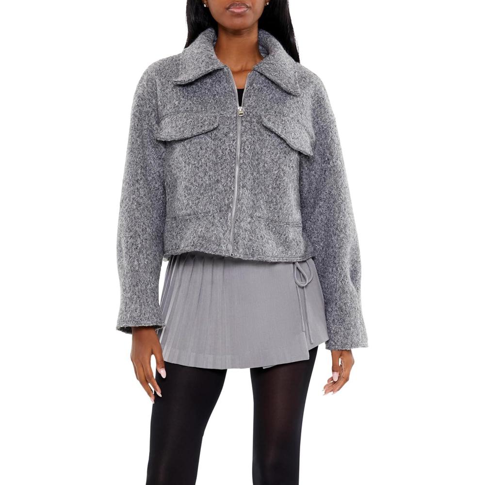 imageForever 21 womens Tweed Zipup Trucker JacketDark Grey