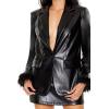 Forever 21 Womens Faux Feather & Leather Blazer(Black)