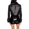 Forever 21 Women’s Faux Fur & Leather Trucker Jacket(Black/Black)
