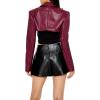 Forever 21 Womens Faux Leather Cropped Blazer(Burgundy)