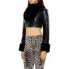 Forever 21 Women’s Faux Leather & Fur Cropped Jacket(Black)