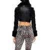 Forever 21 Women’s Faux Leather & Fur Cropped Jacket(Black)