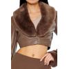 Forever 21 Women’s Faux Leather & Fur Cropped Jacket(Espresso)