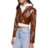 Forever 21 Womens Faux Patent Leather Cropped Blazer(Brown)
