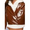 Forever 21 Womens Faux Patent Leather Cropped Blazer(Brown)