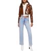 Forever 21 Womens Faux Patent Leather Cropped Blazer(Brown)