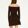 Forever 21 Women’s Off-The-Shoulder Pointelle Flare Mini Dress(Brown)