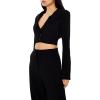 Forever 21 Women’s Plunging Hooded Cropped Blazer(Black)
