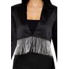 Forever 21 Womens Rhinestone Fringe Cropped Blazer(Black)