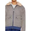 Forever 21 mens Faux Shearling-collar Striped Jacket(Blue/Taupe)