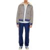 Forever 21 mens Faux Shearling-collar Striped Jacket(Blue/Taupe)