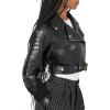 Forever 21 womens Cropped Faux Leather Moto Jacket(Black)