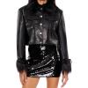 Forever 21 womens Faux Fur & Leather Trucker Jacket(Black/Black)