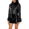 Forever 21 womens Faux Fur & Leather Trucker Jacket(Black/Black)