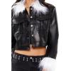 Forever 21 womens Faux Fur & Leather Trucker Jacket(Black/White)