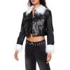 Forever 21 womens Faux Fur & Leather Trucker Jacket(Black/White)