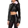 Forever 21 womens Faux Fur-trim Cropped Moto Jacket(Black/Pink)