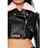 Forever 21 womens Faux Fur-trim Cropped Moto Jacket(Black/Pink)