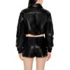 Forever 21 womens Faux Leather Cropped Bomber Jacket(Black)