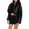 Forever 21 womens Faux Leather Cropped Puffer Jacket(Black)