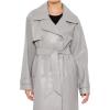Forever 21 womens Faux Leather Notched Trench Coat(Grey)