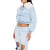 Forever 21 womens Faux Shearling Denim Bomber Jacket(Light Denim)