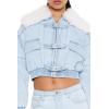 Forever 21 womens Faux Shearling Denim Bomber Jacket(Light Denim)