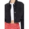 Forever 21 womens Frayed Denim Trucker Jacket(Black)