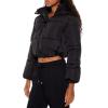 Forever 21 womens Hooded Cropped Puffer Jacket(Black)