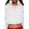 Forever 21 womens Hooded Cropped Puffer Jacket(Silver)